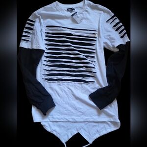 Carbon White and Black Striped Long Sleeve Tee